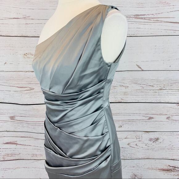 David’s Bridal single shoulder silver grey ruched - Picture 4 of 7